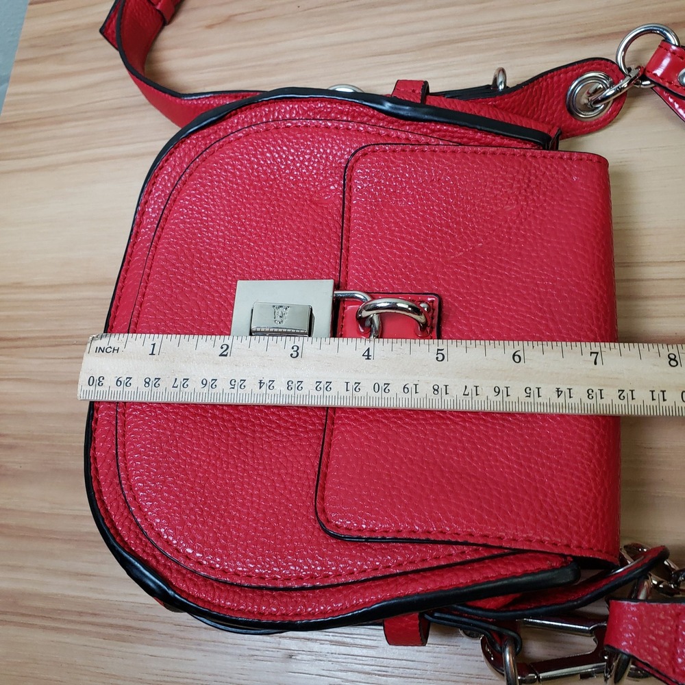 Steve Madden Padlock Structured Crossbody Purse Bag Red Faux Leather City Chic - Picture 8 of 13